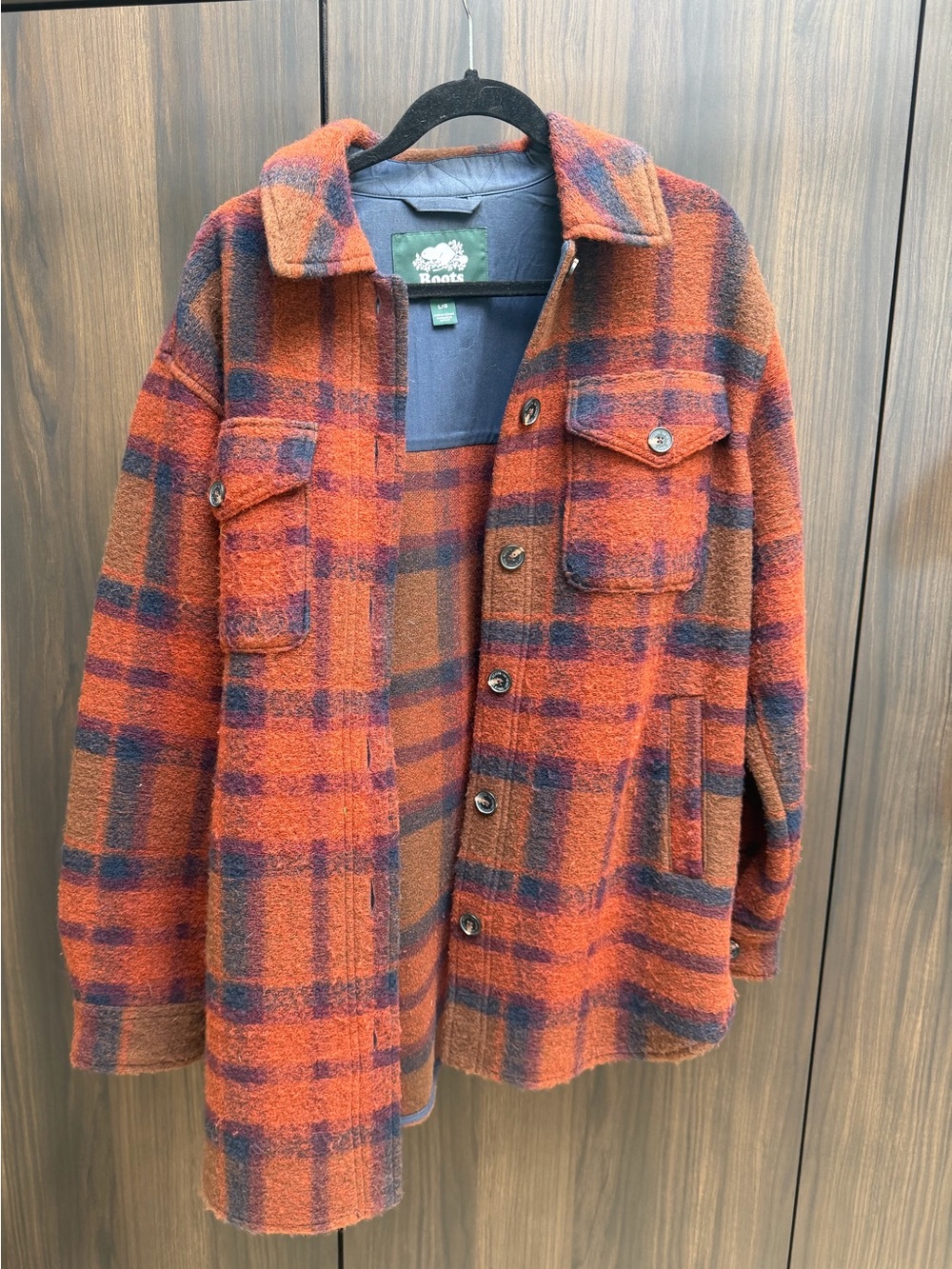 Roots Orange and Navy Plaid Shirt Jacket